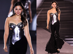 Alia bhatt dazzles in silver breastplate by Gaurav Gupta for Paris Fashion Week debut