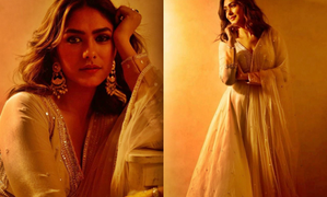 Mrunal Thakur showcases her golden look in dim lighting