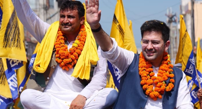 AAP Candidate Pawan Fauji Files Nomination with Rajya Sabha MP Raghav Chadha Present