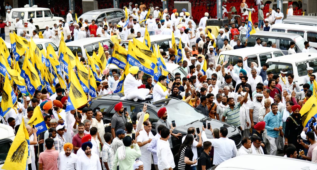 AAP candidate from Assandh Amandeep Jundla filed nomination in the presence of Rajya Sabha MP Raghav Chadha