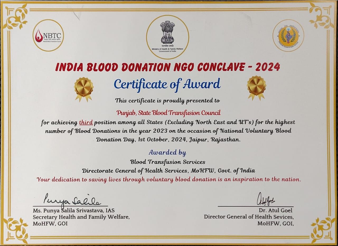 PUNJAB AMONG TOP THREE IN BLOOD DONATION ACROSS INDIA