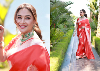 Madhuri Dixit radiates a golden glow in saree