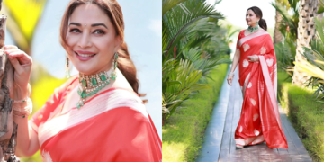 Madhuri Dixit radiates a golden glow in saree