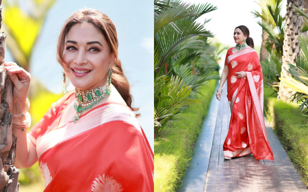 Madhuri Dixit radiates a golden glow in saree