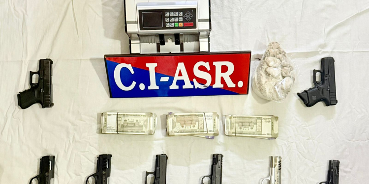 CROSS-BORDER SMUGGLING NETWORK BUSTED IN AMRITSAR; THREE HELD WITH 8 PISTOLS, 1KG HEROIN, ₹2.9L DRUG MONEY