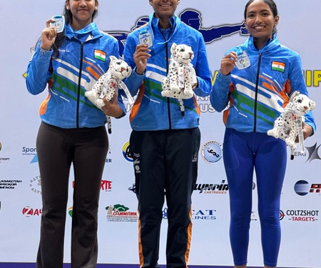 Producer Rajsekar Pandian’s daughter Anthra wins honours in 16th Asian shooting championship in Kazakhstan