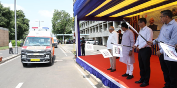 Gujarat CM gifts citizens health security scheme and new ambulances on Navratri