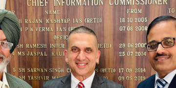 CIC Inderpal Singh Dhana and ACS D K Tewari, acknowledged Harpreet Sandhu’s certificate of honour