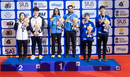 Asian Shooting C’ships: Elavenil and Arjun win mixed team air rifle gold as India crosses 50 medal mark