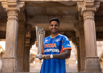 Suryakumar Yadav poses with T20 WC trophy at historic Adalaj Stepwell after India’s title triumph 