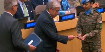 Indian woman combat helicopter pilot receives UN peacekeeping award