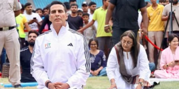 International Day of Yoga: Akshay Kumar performs yoga asanas alongside Union Minister Mansukh Mandaviya