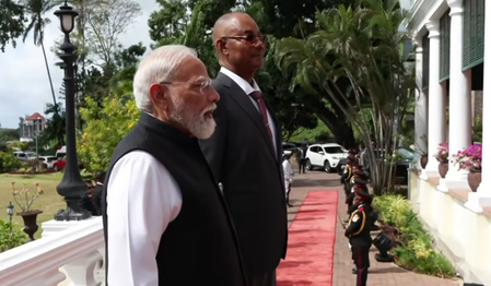 PM Modi receives Guard of Honour at State House in Seychelles