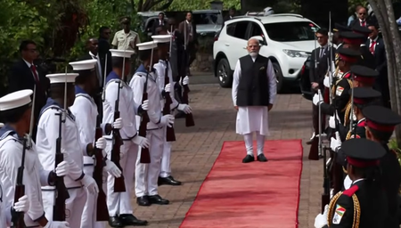 PM Modi receives Guard of Honour at State House in Seychelles