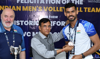 Sports Min Mandaviya felicitates Team India after historic Men’s Volleyball Cup bronze