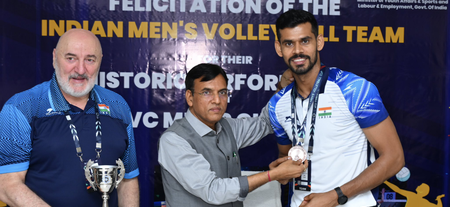 Sports Min Mandaviya felicitates Team India after historic Men’s Volleyball Cup bronze