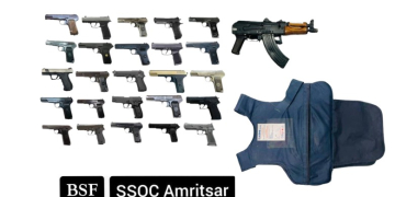 AK-47 RIFLE AMONG 26 SOPHISTICATED WEAPONS RECOVERED FROM NEAR INDO-PAK BORDER IN AMRITSAR; ONE HELD
