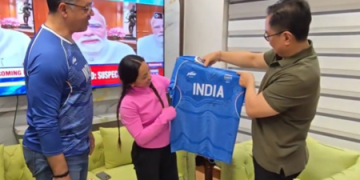 Mirabai Chanu gifts signed jersey to Union Minister Kiren Rijiju after CWG glory