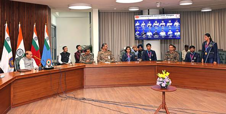 Rajnath Singh meets Army contingent