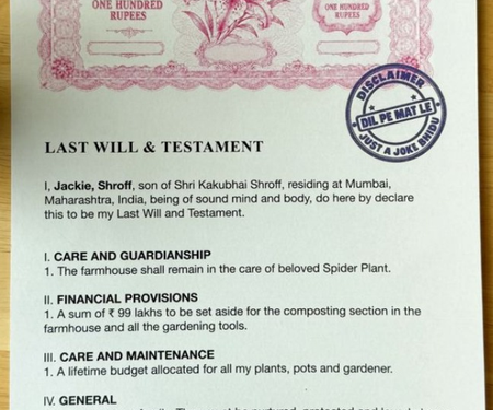 Jackie Shroff shares funny ‘Last Will’ dedicated to his plants