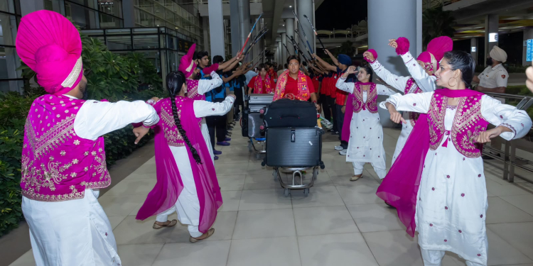 South Korean Men’s Hockey team receives Hearty & Rousing Punjabi Welcome at Mohali Airport with Dhol, Bhangra & Phulkaris
